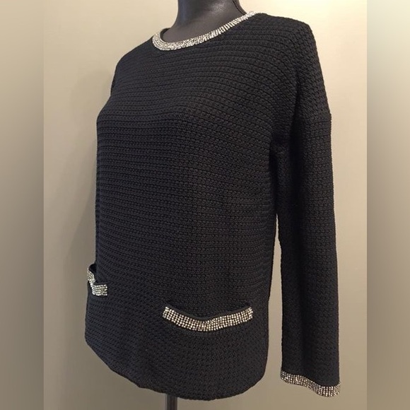 ❌SOLD❌New Maje Black Knit Sweater w/ Rhinestones Size 1 - Picture 2 of 4
